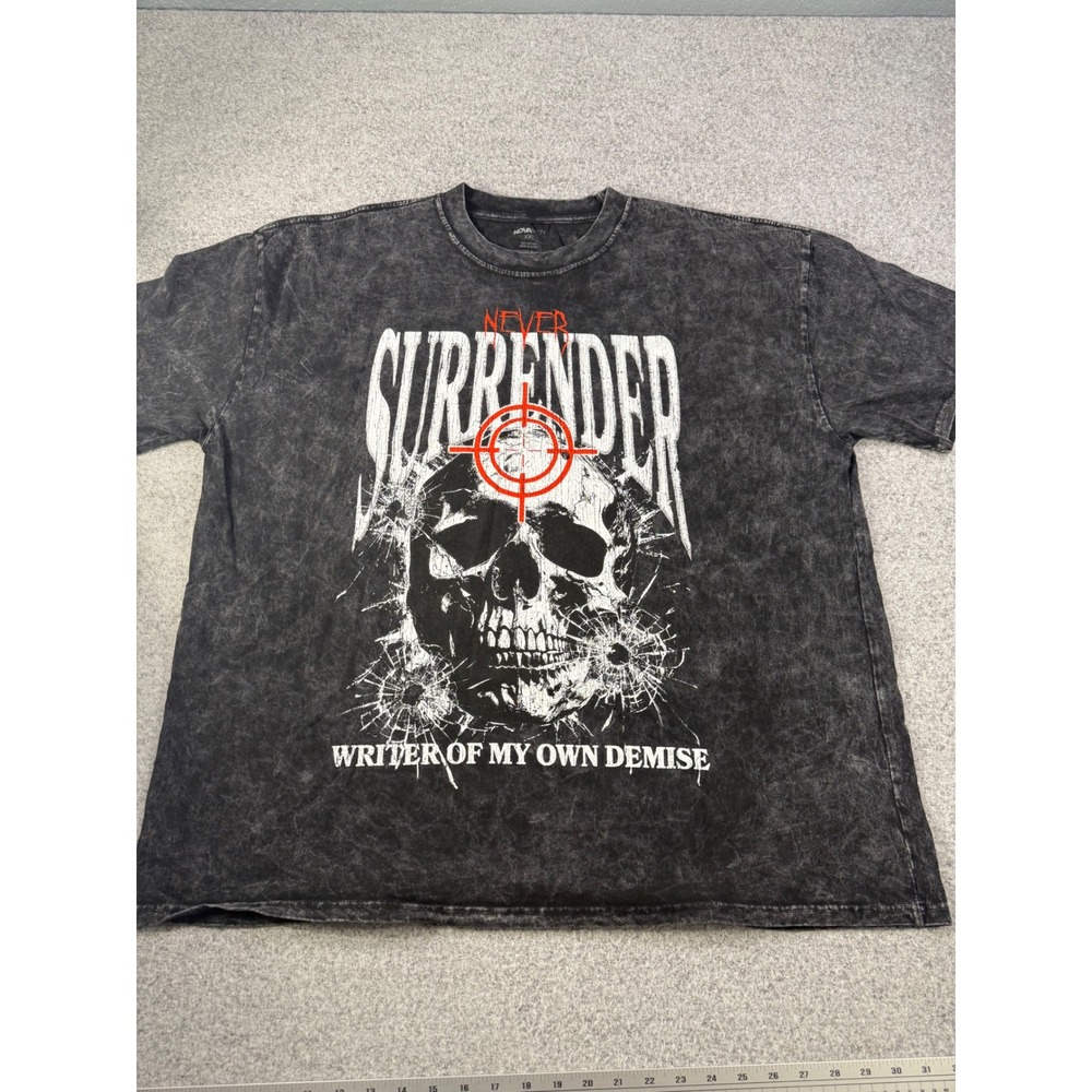 NovaMen Never Surrender Skull Graphic Tee Mineral Wash Black XXL 23015023